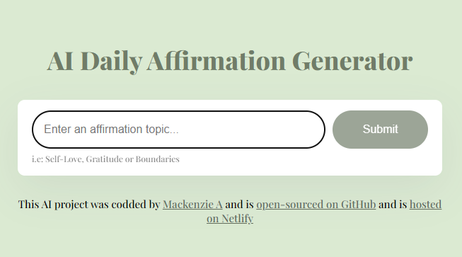 AI Daily Affirmation Generator project